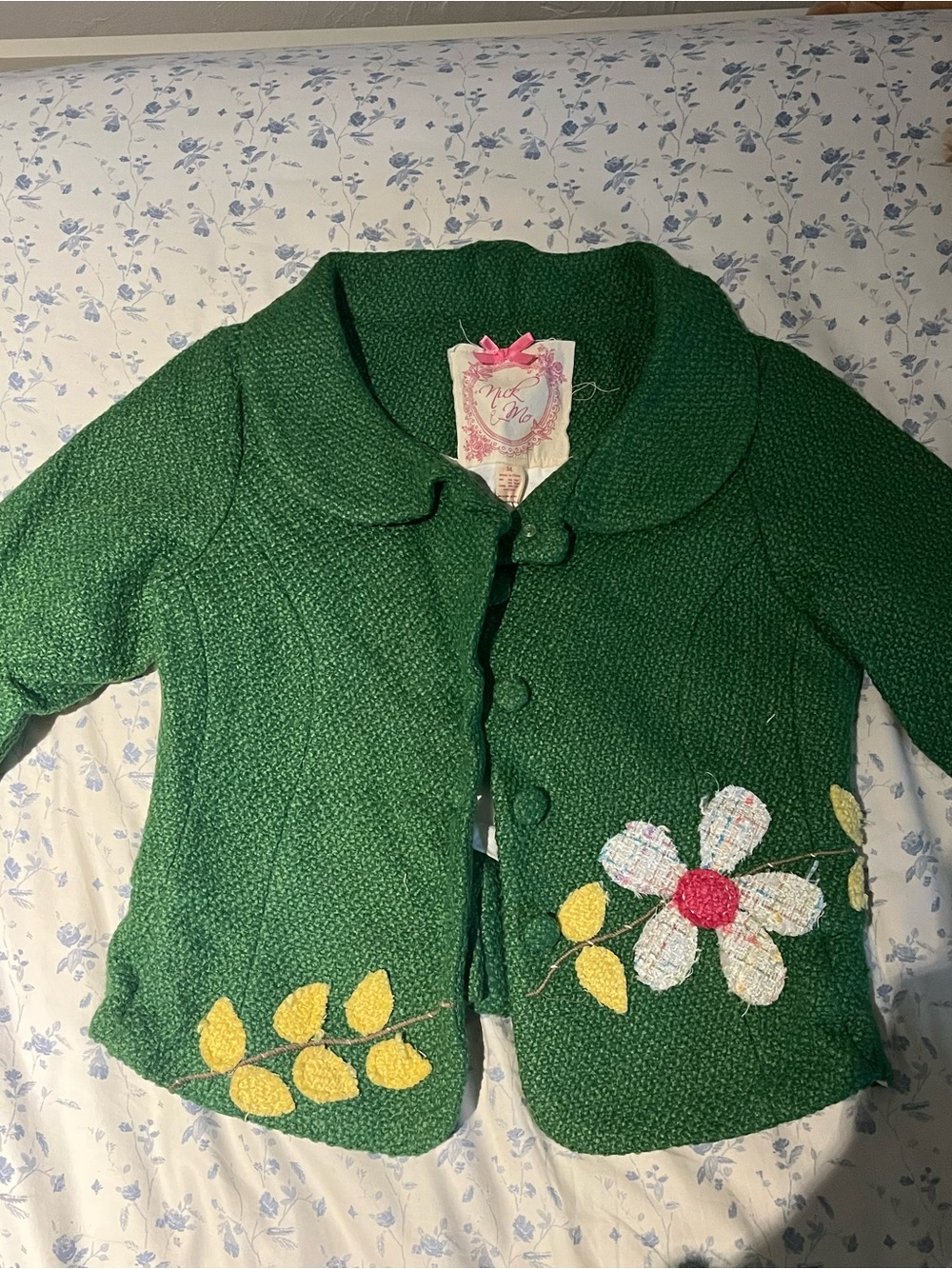 Anthropologie Nick & Mo Green Floral Appliqué Jacket